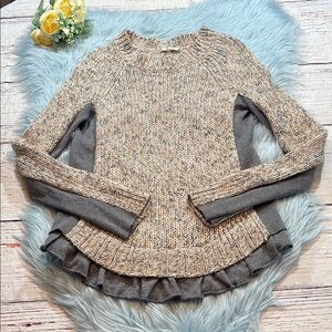 Anthropologie Moth Marbled Knit Grey Ruffle Layered Sweater sz S